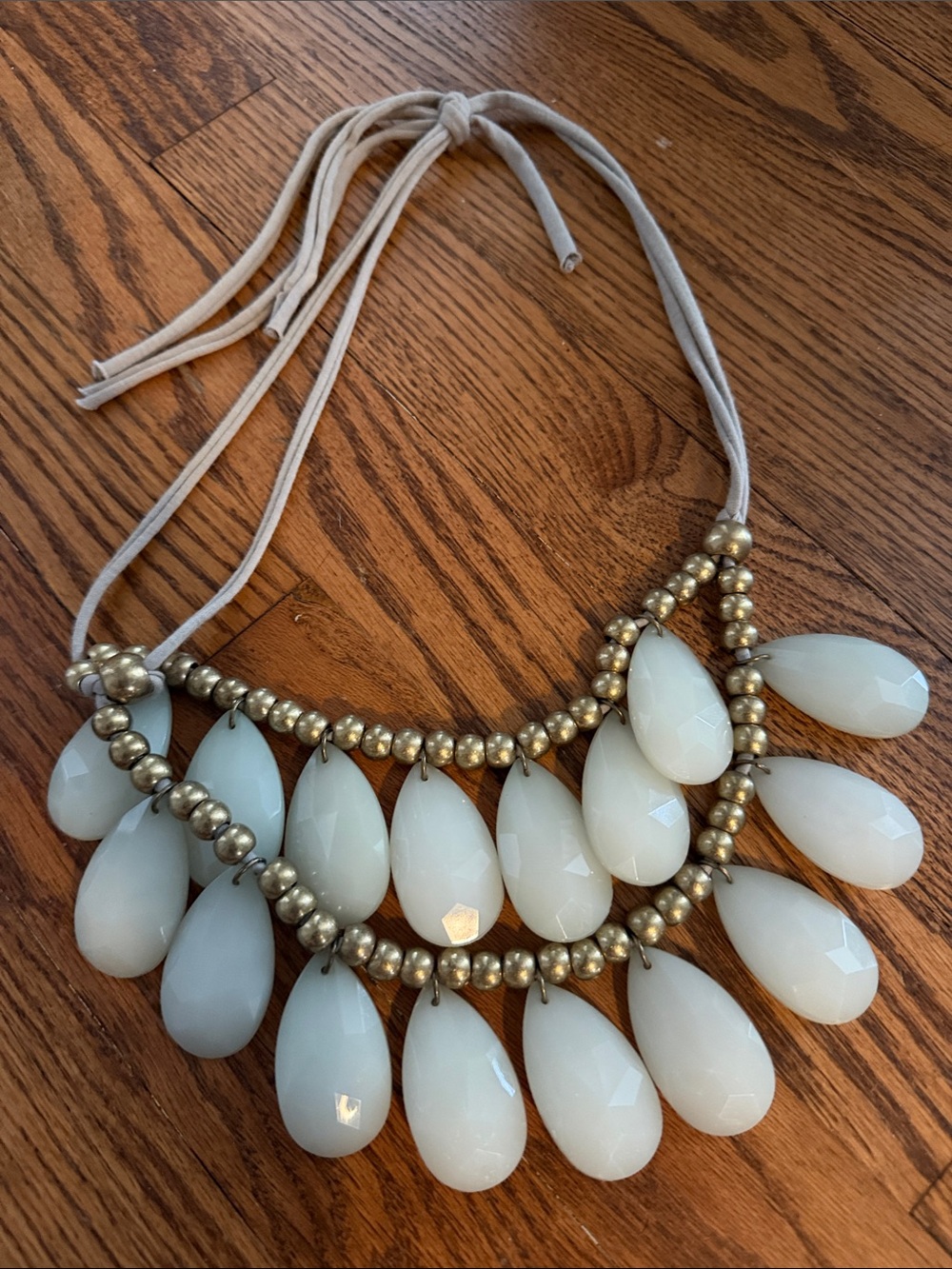 Anthropologie soft green Teardrop Bib Necklace with Gold Beads